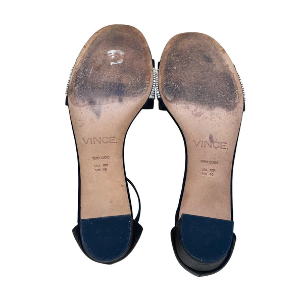 Vince Womens Black Lizard-Embossed Leather Ankle Strap Raine City Sandals Sz 10M