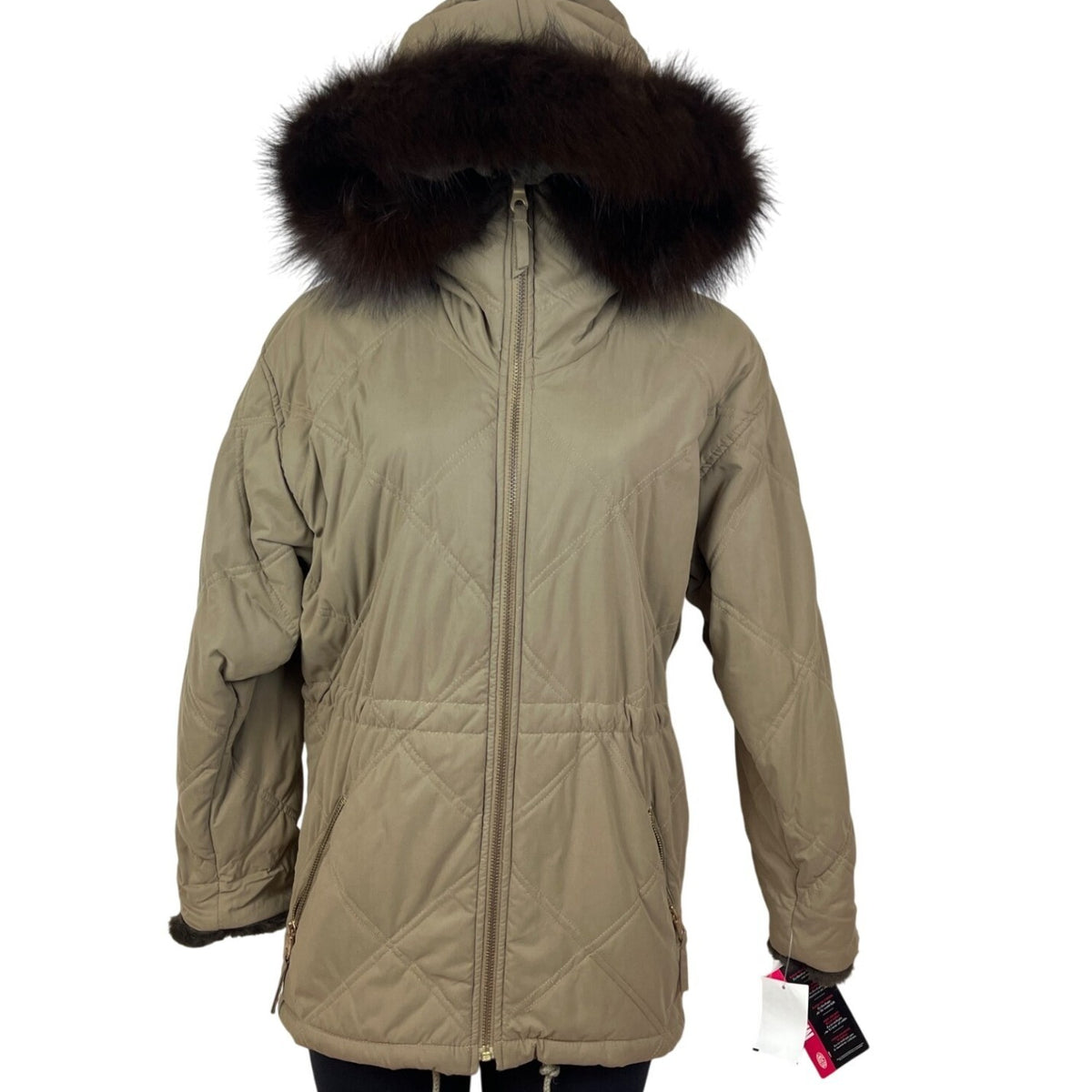 Andrew Marc Womens Quilted Hooded Jacket W/Faux Fur Trim Winter Coat Sz XS - New