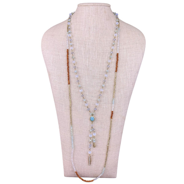 Lonna & Lilly Womens Multicolor Beaded Crystal Long Necklace Tassel Accents