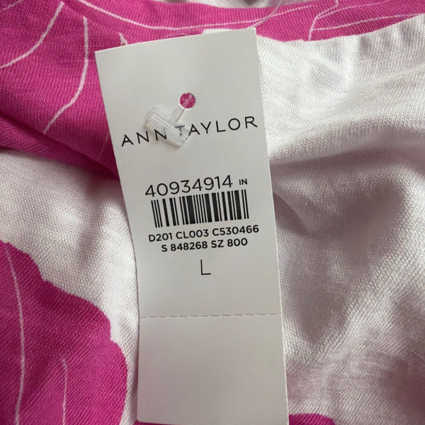 Ann Taylor Womens Pink & White Cotton Floral Print Tie-Front Top Size L