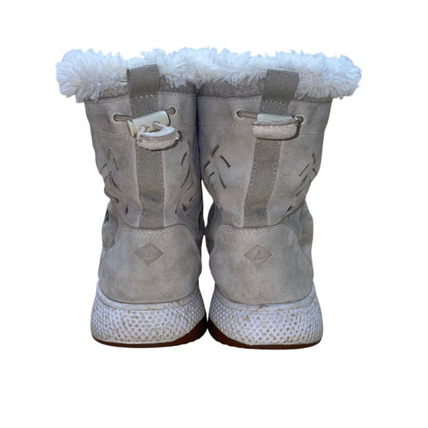 Sperry Womens Gray Leather & Wool White Faux Shearling-Lined Winter Boots Sz 10M