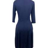 Navy Blue Womens Knit Dress With Bow Front & Pockets Soft Comfortable Medium Siz