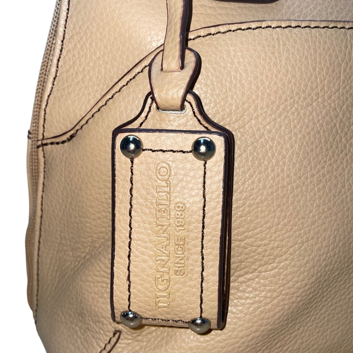 Tignanello Women’s Beige Genuine Leather Pebbled Shoulder Bag With Zip Closure