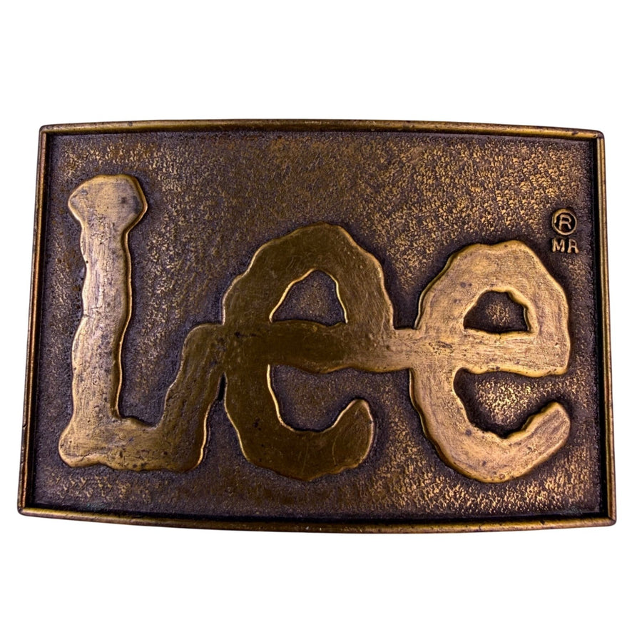 Lee Mens Gold Tone Vintage Metal Belt Buckle Rectangular Design Logo
