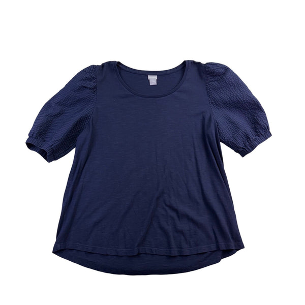 Chicos Womens Navy Cotton Modal Puff Sleeve Textured Top Size XL