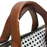 Fossil Women’s White/Black Polka Dot With Brown Handles Duffel Satchel Tote