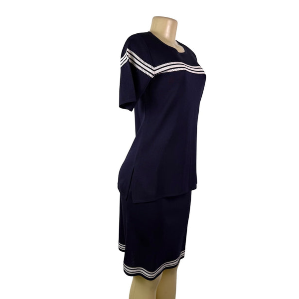 Exclusively Misook Womens Navy Acrylic Two-Piece Knit Top & Skirt Set Size XS P