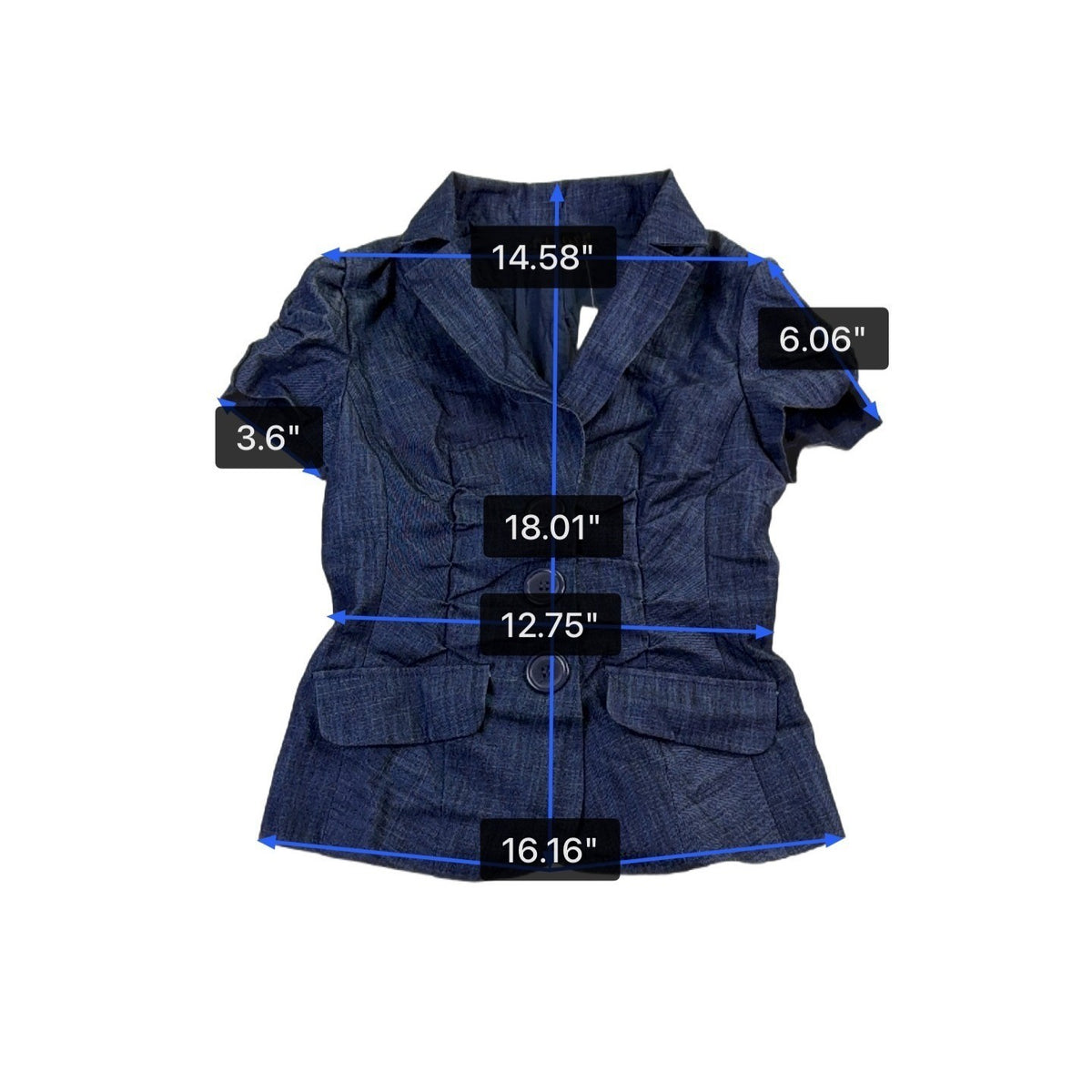 LVLX Womens Navy Blue Cotton Blazer Short Sleeve Fitted Button-Up Jacket Size S