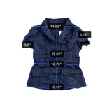 LVLX Womens Navy Blue Cotton Blazer Short Sleeve Fitted Button-Up Jacket Size S
