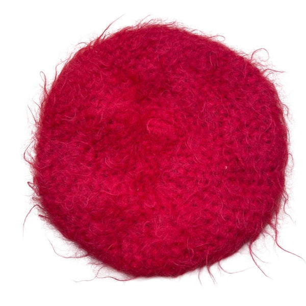 Mary Schaeffer Original Womens Red Mohair Beret Hat Soft Fluffy Knit Winter