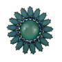 Vintage Teal & Gold Brooch Round Floral Rhinestone Pin Costume Jewelry