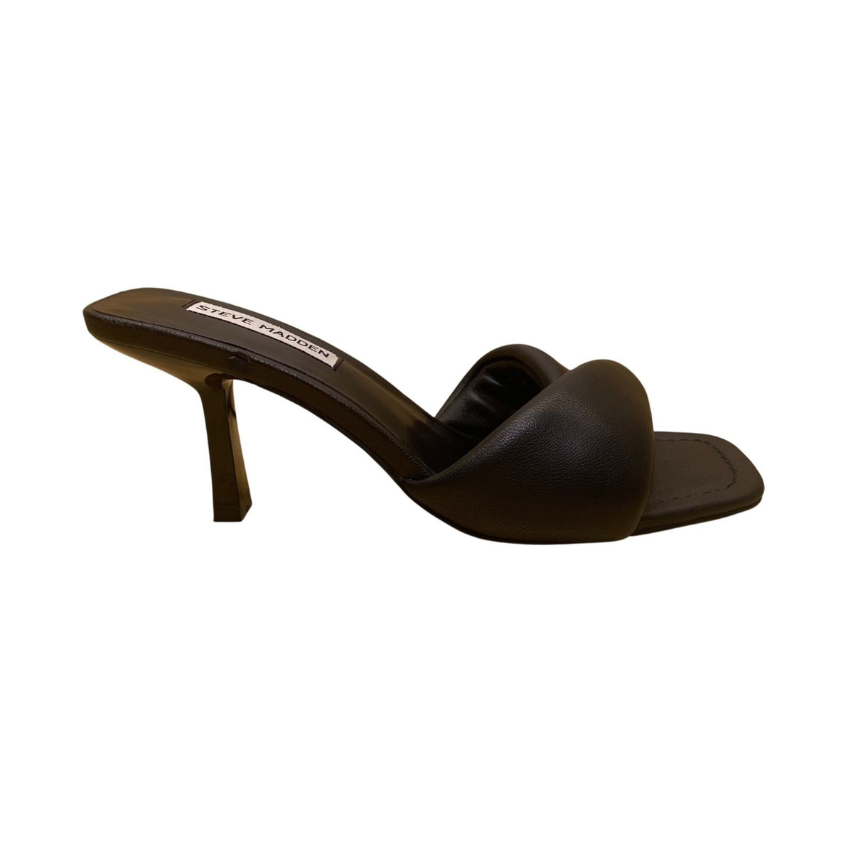 Steve Madden Women’s Black Leather Thai Slip-On Heeled Sandals Size 7.5M