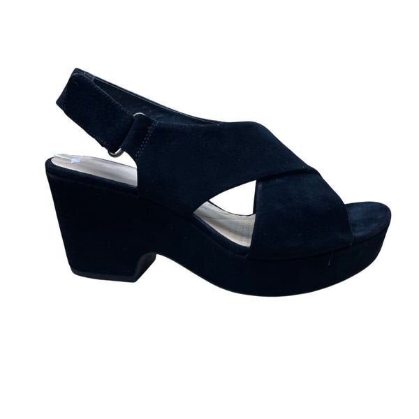 Clarks Women’s Black Suede Open-Toe Slingback Platform Sandals Size 7.5US