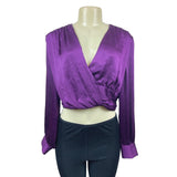Zara Women’s Purple Satin Knotted Surplice Top Blouse  Sz L