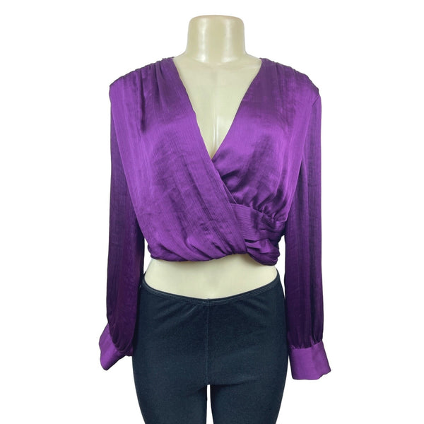 Zara Women’s Purple Satin Knotted Surplice Top Blouse  Sz L