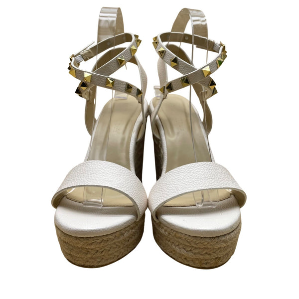 Wild Diva Women’s White Studded Strappy Espadrille Wedge Sandals Size 7.5