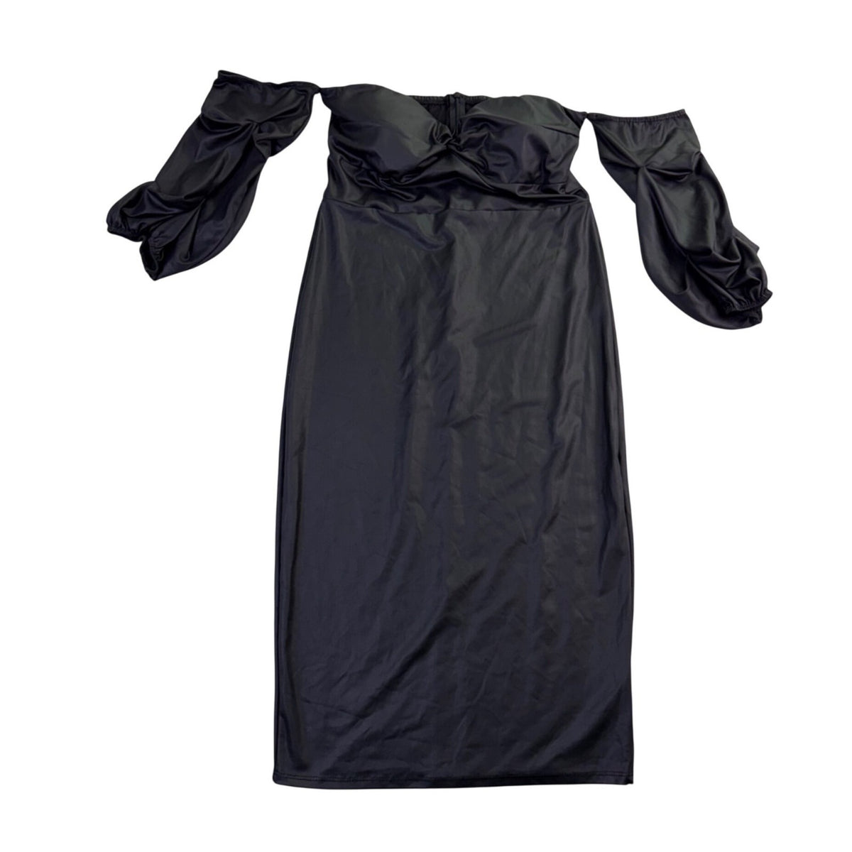 Fashion Nova Womens Black Off-The-Shoulder Puff Sleeve Dress Size L