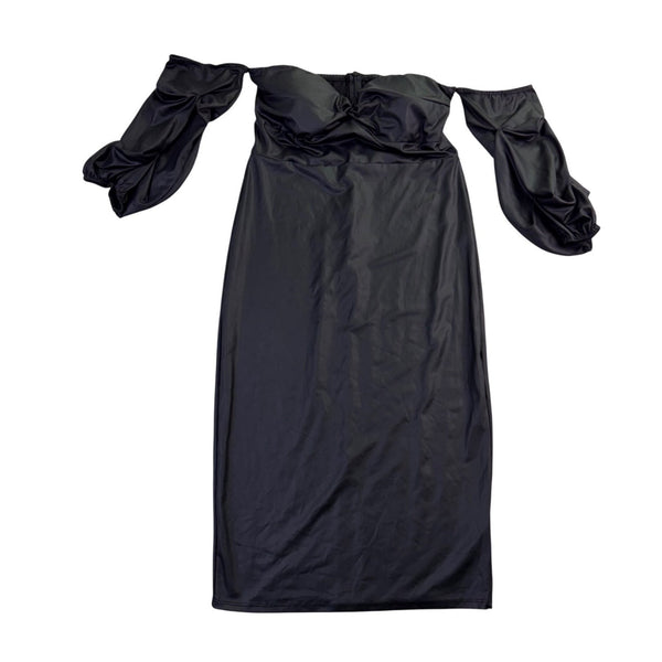 Fashion Nova Womens Black Off-The-Shoulder Puff Sleeve Dress Size L