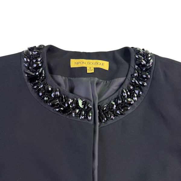 Nipon Boutique Womens Black Embellished Collar Open-Front Jacket Size 4
