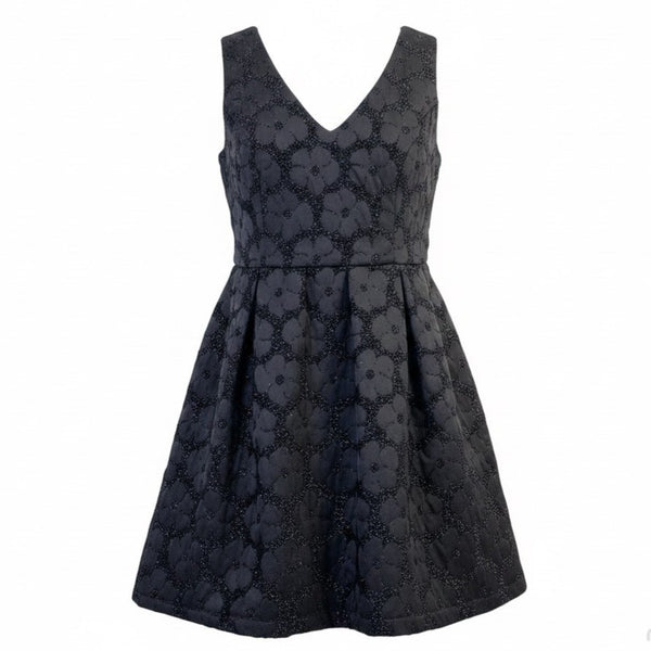 Topshop Womens Black Fit & Flare Floral Pattern Sleeveless V-Neck Dress Size 12