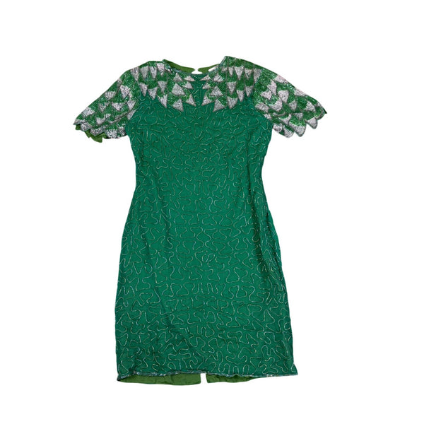 Royal Feelings Womens Green Silk Beaded Embellished Dress Rayon Lining Size M