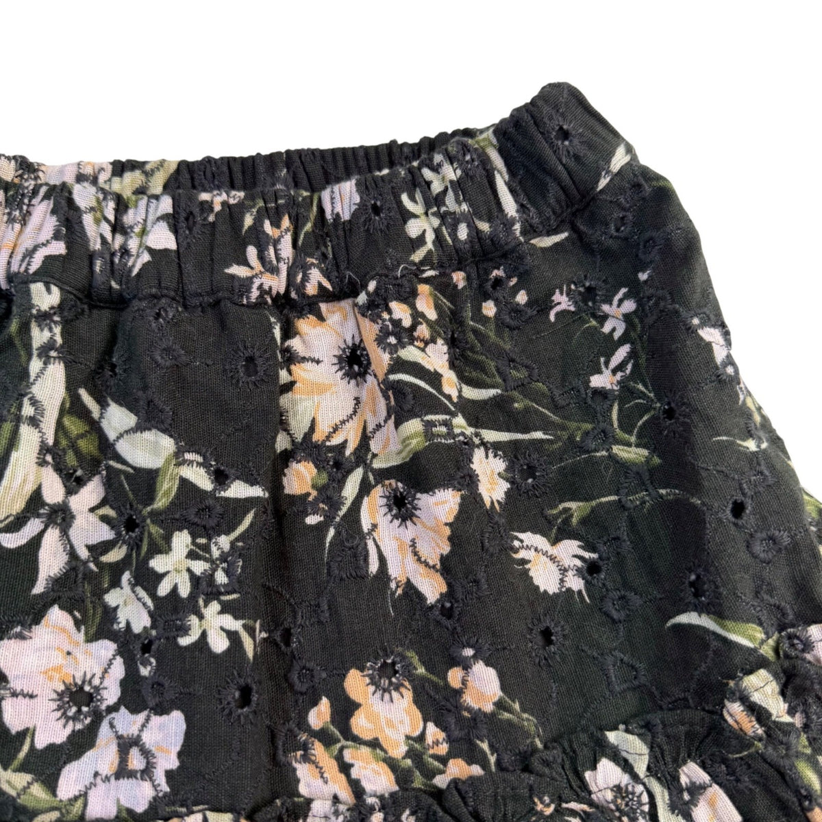 American Eagle Womens Black Floral Cotton & Linen Tiered Mini Skirt Size S