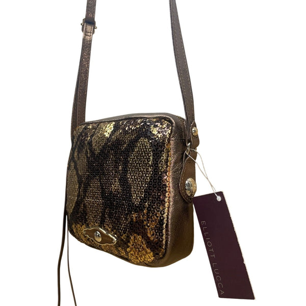 Elliott Lucca Women’s Gold & Brown Metallic Snake Print Sequin Crossbody Bag