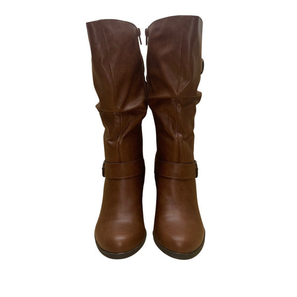Style&Co Women’s Brown Faux Leather Heeled Mid-Calf Slouch Sachi Boots Size 9M