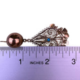 Vintage Ladies Gold Tone Filigree Dangle Earrings With Turquoise Accents