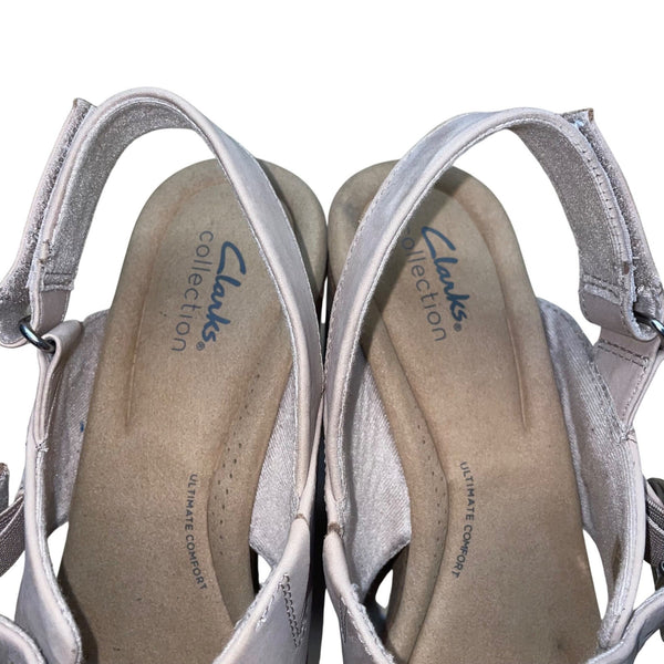 Clarks Women’s Lilac Nubuck Slingback Buckle Cork Wedge Sandals Size 12