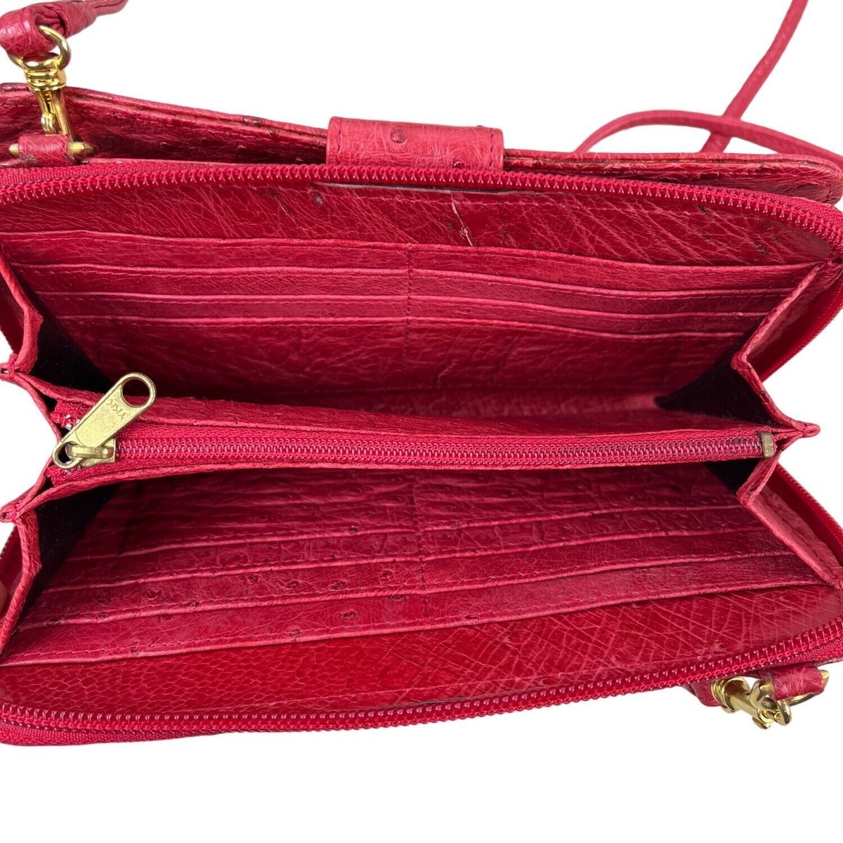 Lorenzi Women’s Cherry Red Leather Evening Bag with Gold Details Sz S