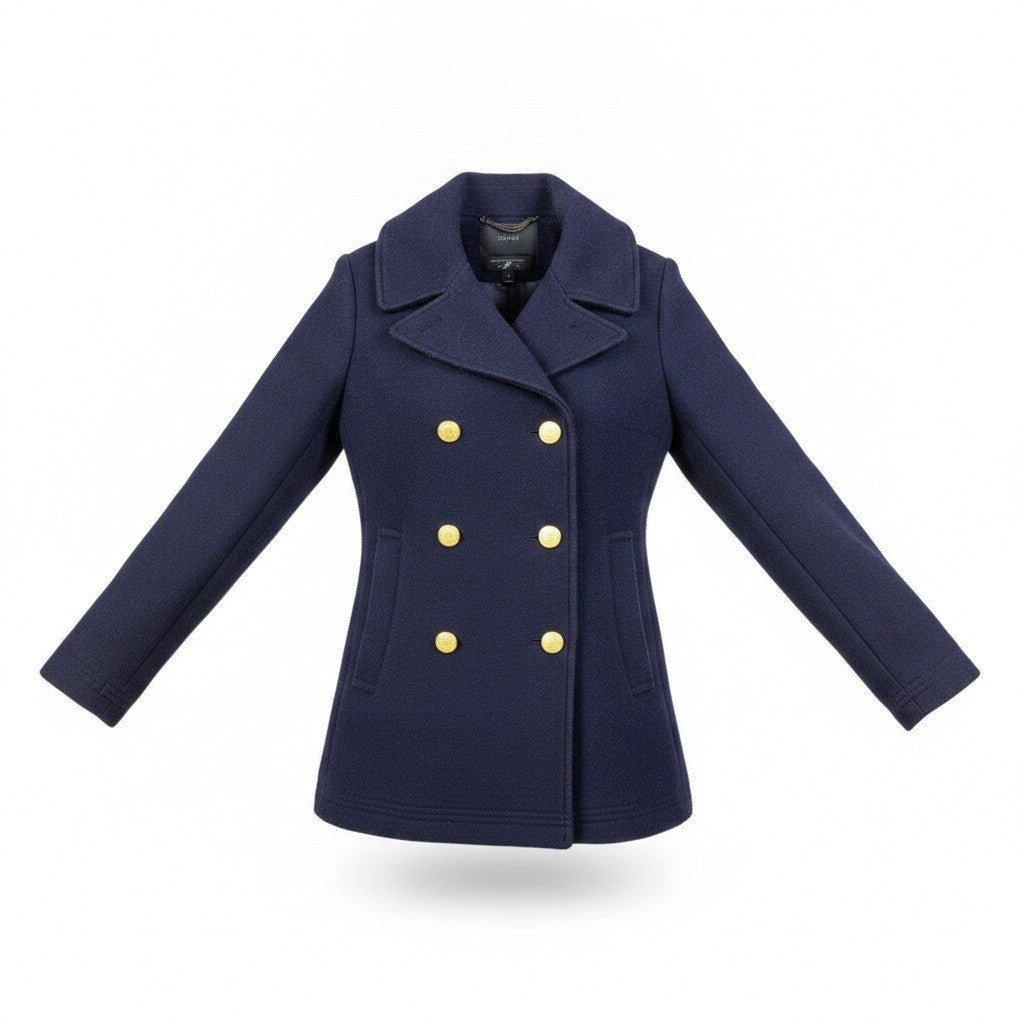 J.Crew Womens Navy Wool Blend Peacoat Stadium Cloth Gold Buttons Size 4 
