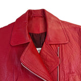 Bloomingdales Womens Red Leather Sleeveless Vest Belted Zipper Pockets Size S