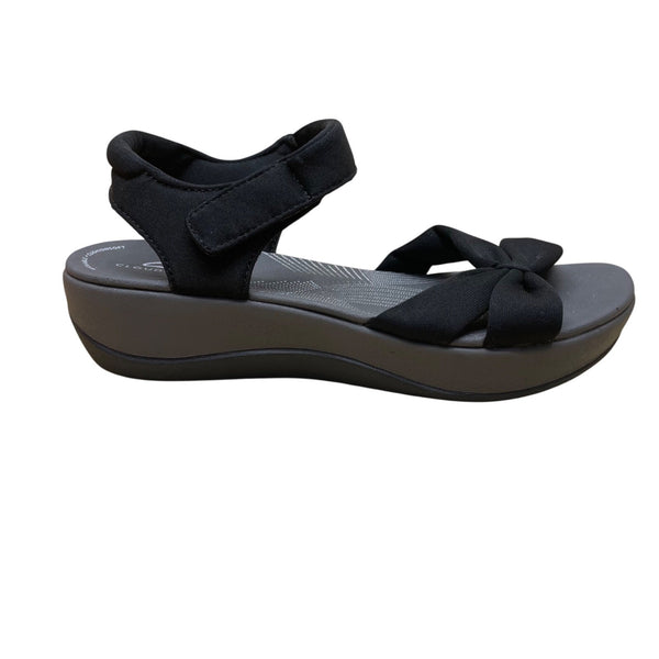 Clarks Women's Black Fabric Adhesive Strap Closure Bow Detail Sandals Size 7.5