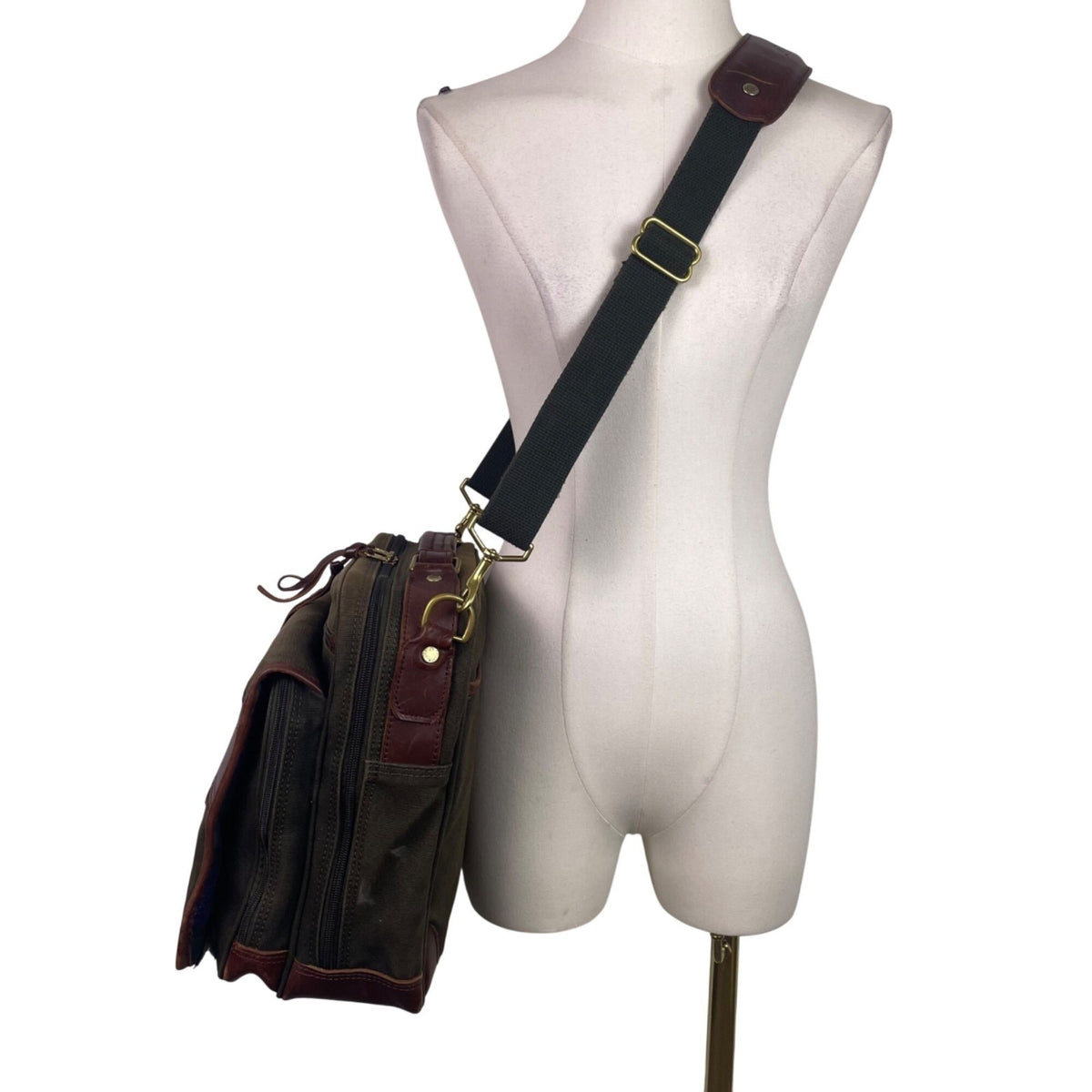 Orvis Men’s Olive Canvas &  Brown Leather With Adjustable Strap Crossbody Bag