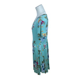Longyuan Womens Floral Short Sleeve Dress Green Blue Size M - New