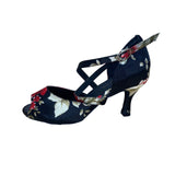 QianYiCowu Women’s Black & Red Floral Satin Peep-Toe Latin Salsa Heels Size 41