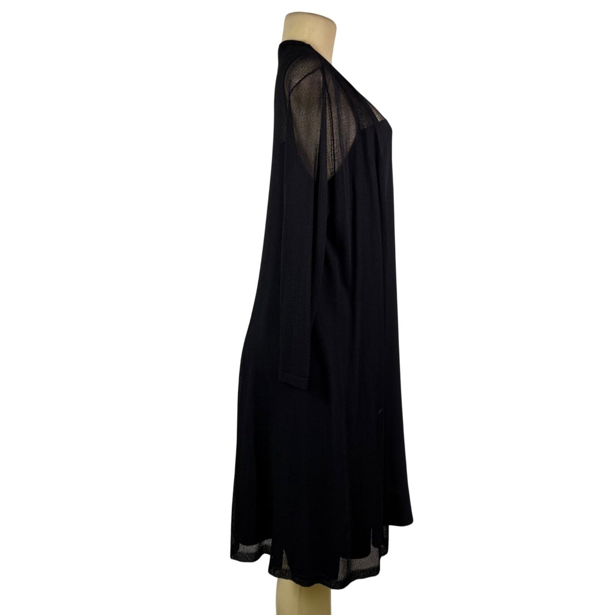 Eileen Fisher Womens Black Sheer Open Cardigan & Silk Dress Set Sz M