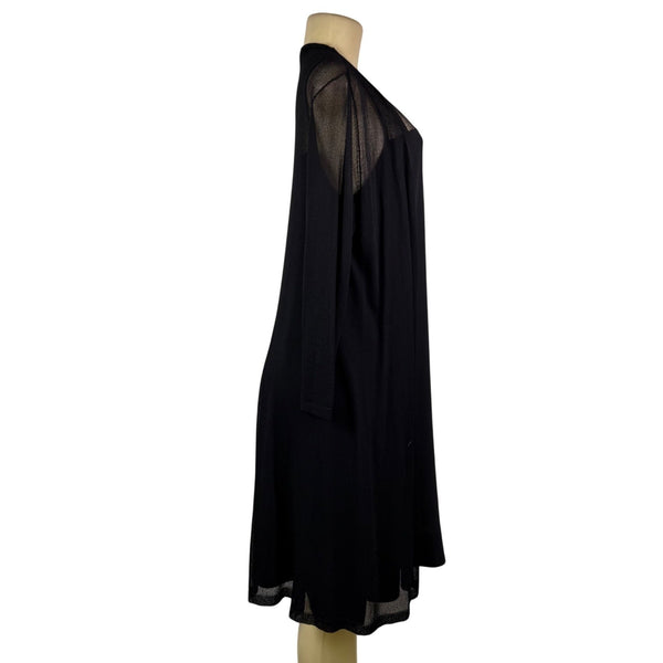 Eileen Fisher Womens Black Sheer Open Cardigan & Silk Dress Set Sz M