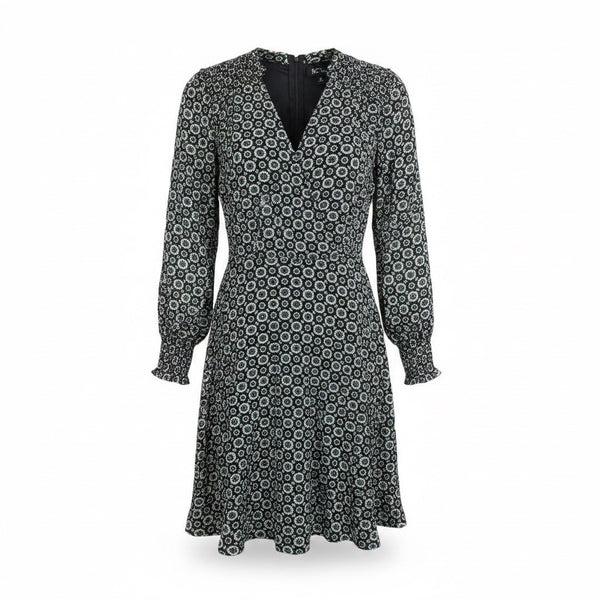 BCX Womens Black & White A-Line Dress With Floral Print And Long Sleeves Sz M
