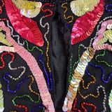 Swee Lo Womens Black Silk Beaded & Sequin Shirt Floral Design Size L