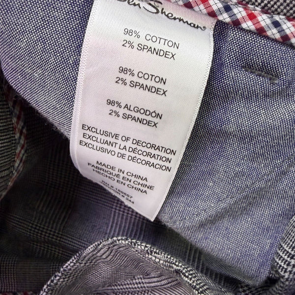 Ben Sherman Mens Gray Stretch Cotton Pants Plaid Regular Fit Size 34W X 32L