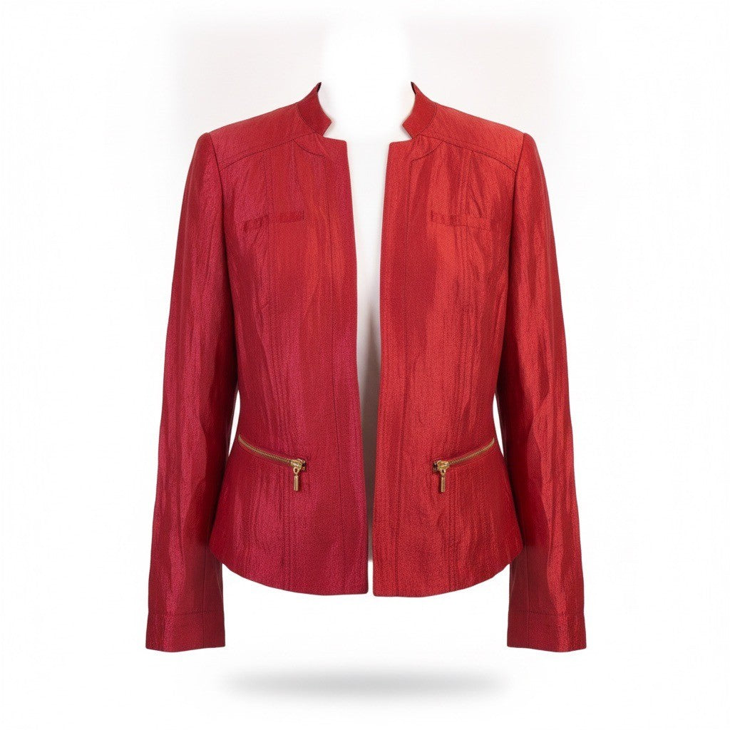 Chicos Womens Red Open-Front Long-Sleeve Jacket Stylish & Lightweight  Size 1