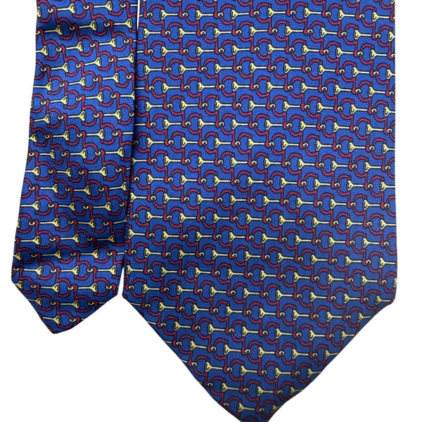 Brooks Brothers Mens Blue Silk Tie Horn And Bridle Pattern Elegant Design