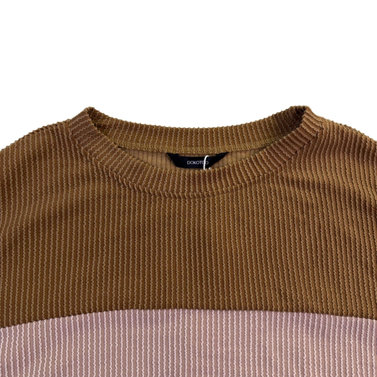 Dokotoo Womens Camel & Beige Ribbed Pullover Sweater Top Casual Sz M