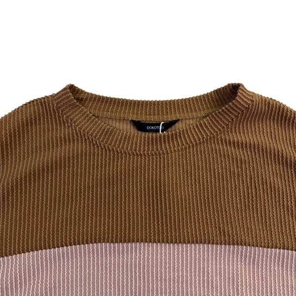 Dokotoo Womens Camel & Beige Ribbed Pullover Sweater Top Casual Sz M