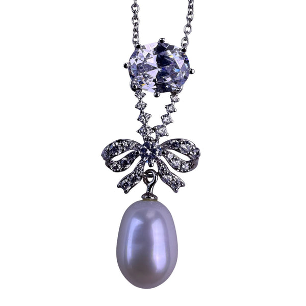 GPK Womens Silver Tone Pearl Crystal Pendant Necklace
