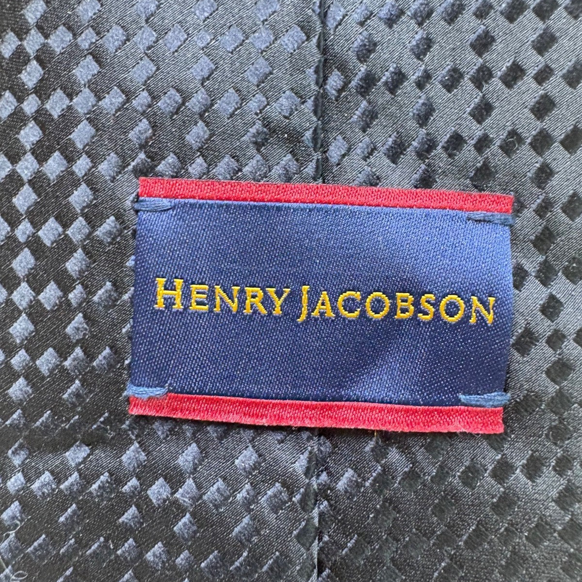 Henry Jacobson Mens Black 100% Silk Checkered Pattern Tie Elegant Neckwear