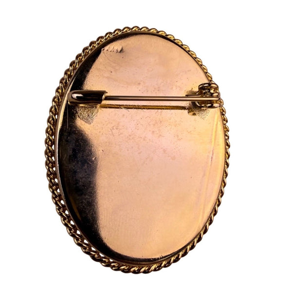 Vintage Unknown Women Gold Tone Resin Cameo Brooch Oval Jewelry Unique