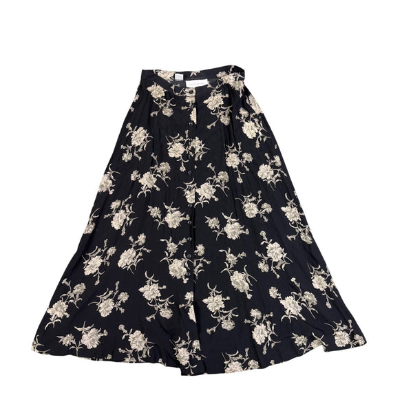 Jones New York Womens Black Rayon Floral A-Line Maxi Skirt Button Front Size 10 